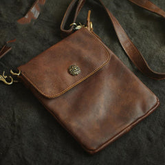 Cool Brown Leather Mens Vertical Side Bag Small Messenger Bag Courier Bag For Men