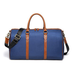 Blue Nylon Leather Mens Travel Bag Weekender Bag Sports Shoulder Bag Large Travel Bag for Men