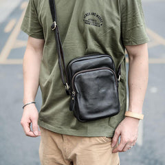 Casual Small Leather Mens Black Side Bags Small Vertical Postman Bag Messenger Bags For Men - imessengerbags