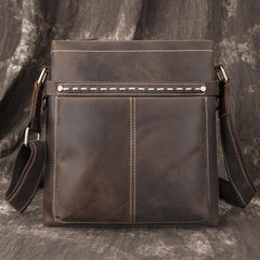 Black LEATHER MEN'S Small Side bag Vertical MESSENGER BAG Courier Shoulder Bag FOR MEN