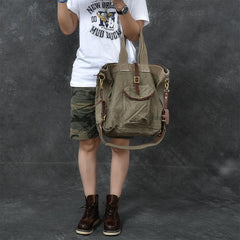 Washed Canvas Leather Mens 15'' Army Green Tote Bag Handbag Tote Bag Light Coffee Shoulder Bag Tote Purse For Men - imessengerbags
