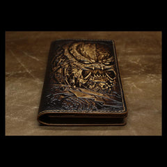 Handmade Leather Tooled Alien-Predator Mens Long Wallet Cool Leather Wallet Clutch Wallet for Men - imessengerbags