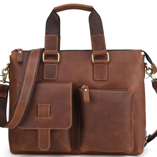 Cool Leather Briefcase 13inch Handbag Work Bag Business Bag Shoulder Bag For Men - imessengerbags