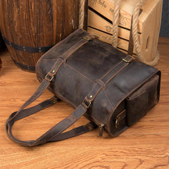 Cool Brown Leather 15 inches Weekender Bag Travel Shoulder Bags Duffle Luggage Handbags for Men - imessengerbags