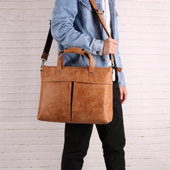 Vintage Fashion Leather Mens 13inch Briefcase Laptop Shoulder Bag Business Bag Handbag For Men - imessengerbags