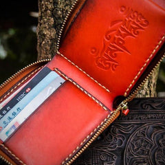 Handmade Leather Small Tooled Mens billfold Wallet Cool Chain Wallet Biker Wallet for Men