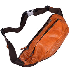 Cool Light Brown Leather Men Chest Bag Waist Bags Tan Fanny Pack Black Hip Bag Bum Pack For Men