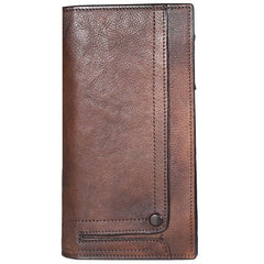 Cool Leather Brown Mens Long Wallet Gray Buckled Long Wallet Bifold Clutch Wallet Card Wallet for Men - imessengerbags