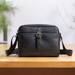 Casual Black Leather MENS Small Side Bag Black Messenger Bag Leather Courier Bag For Men