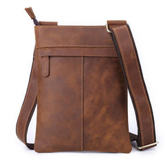Vintage Brown Leather Men's Small Vertical Side Bag Small Messenger Bag For Men - imessengerbags