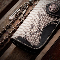 Handmade Leather Black Mens Chain Biker Wallet Cool Leather Wallet Long Clutch Wallets for Men - imessengerbags