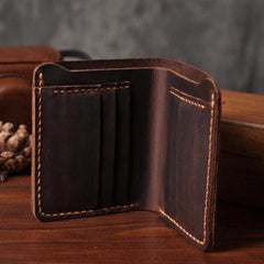 Handmade Leather Mens Cool Slim Leather Wallet Men Small Wallets Bifold for Men - imessengerbags