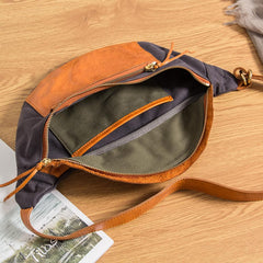 Canvas Leather Mens Sling Bag Dark Gray Chest Bag One Shoulder Backpack for Men - imessengerbags