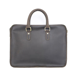 Vintage Dark Brown Leather Mens 14 inches Briefcase Black Work Briefcase Handbags For Men - imessengerbags