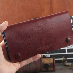Handmade Genuine Leather Mens Cool Long Leather Wallet Bifold Clutch Wallet for Men - imessengerbags