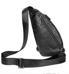 Black Cool Leather Mens Sling Bag Chest Bag Black Sling Pack One Shoulder Backpack for Men - imessengerbags