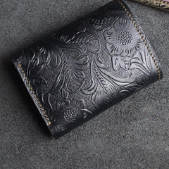 Handmade Leather Floral Mens Trifold Cool billfold Wallet Card Holder Small Card Slim Wallets for Men - imessengerbags
