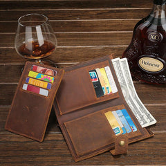 Cool Brown Vintage Mens Leather Long Wallet Bifold Long Wallet for Men