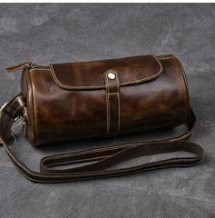 Leather Mens Vintage Brown Side Bag Barrel Messenger Bag Small Bucket Bag For Men - imessengerbags