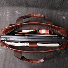 Red Brown Leather Mens 14 inches Large Laptop Work Bag Handbag Briefcase Shoulder Bags Business Bags For Men