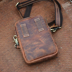 Vintage Brown Leather Men's Cell Phone Holsters Brown Belt Pouch Mini Side Bag For Men