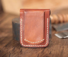 Cool Brown Leather Mens Zippo Lighter Case Holster Standard Zippo Lighter Holder with Belt Clip For Men