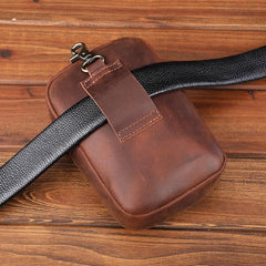 Casual Brown Leather Belt Pouch Mini Messenger Bag Men's Small Side Bag Phone Holster For Men