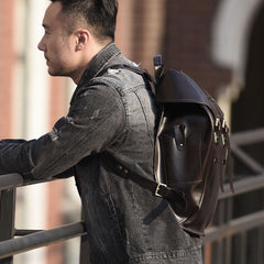 Handmade Leather Mens Cool Backpack Sling Bag Large Black Travel Bag Hiking Bag for men - imessengerbags