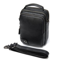 Black Cool Leather 8 inches Small Vertical Messenger Bag Courier Bag Postman Bag For Men