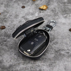 Black Leather Men's Key Wallet Zipper Car Key Case Car Holder For Men - imessengerbags