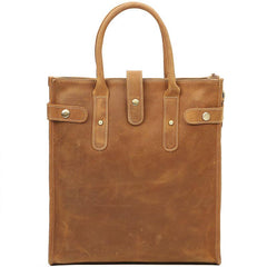 Vintage Dark Tan Mens Leather Vertical Briefcase Work Handbag Tote Brown 13'' Computer Briefcases For Men - imessengerbags