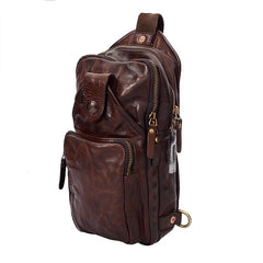 Fashion Black Leather Mens Sling Bag Chest Bag Sling Pack Tan One Shoulder Backpack For Men