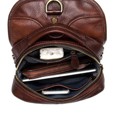 Casual Brown Leather Mens Sling Pack Sling Bags Chest Bags Brown One Shoulder Backpack for Men - imessengerbags