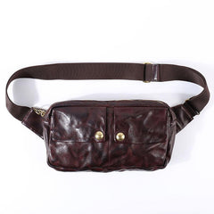 Black Cool Leather Men Fanny Pack Waist Bag Hip Pack Chest Bag Coffee Belt Bag Bumbag for Men - imessengerbags