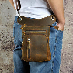 Dark Brown LEATHER MEN'S Belt Pouch Mini Side bag Vertical Phone Bag MESSENGER BAG Belt Bag FOR MEN