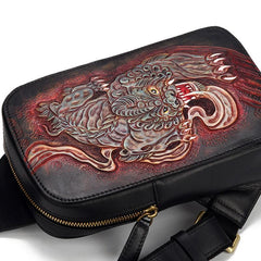 Handmade Leather Tooled Mens Cool Chest Bag Sling Bag Crossbody Bag Travel Bag Hiking Bag for men