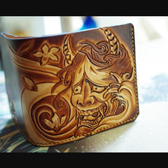 Handmade Leather Prajna Tooled Mens billfold Wallet Cool Slim Wallet Biker Wallet for Men