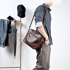 Brown Leather Mens 8 inches Courier Bag Messenger Bag Small Postman Bag For Men - imessengerbags