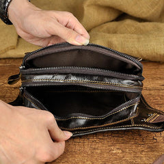 Brown Leather Fanny Pack Men's Black Chest Bag Hip Bag Vintage Waist Bag For Men