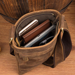 Cool Brown Leather 8 inches Mens Small Vertical Messenger Bags Brown Courier Bag for Men