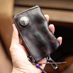 Cool Black Leather Mens Charcoal Key Wallet Coin Purse Front Pocket Wallets For Men