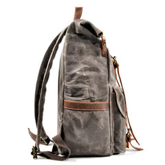 Brown Waxed Canvas Mens Waterproof Large 15'' Hiking Backpack Travel Backpack Computer Backpack for Men - imessengerbags