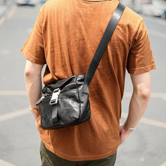 Black Leather Mens Casual Small Courier Bag Messenger Bags Brown Postman Bag For Men - imessengerbags