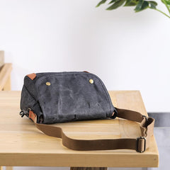 Wax Canvas Leather Mens 10'' Gray Side Bag Courier Bag Khaki Messenger Bag for Men