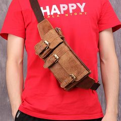 Badass Leather Fanny Pack Men's Brown Hip Bag Chest Bag Bum Bag Waist Bag For Men