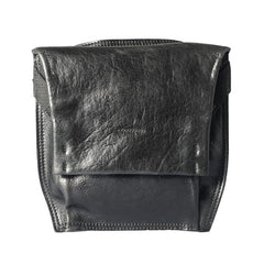 Cool Black Wrinkled Leather Men Vertical Square Side Bags Black Messenger Bag Courier Bag For Men - imessengerbags