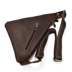Cool Triangular Leather Mens Sling Bag Chest Bag Sling Crossbody Bag One Shoulder Backpack For Mens - imessengerbags