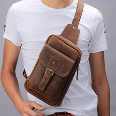 Cool Mens Leather Sling Bag One Shoulder Backpack Sling Crossbody Bag For Men