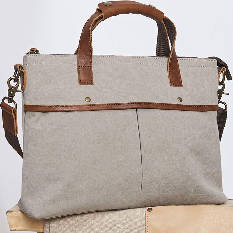Mens Gray Canvas 14inch Briefcase Handbag Work Bag Business Bag for Men