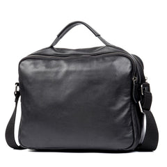 Cool Black Leather 11 inches Mens Small Messenger Bags Courier Bag Shoulder Briefcase for Men